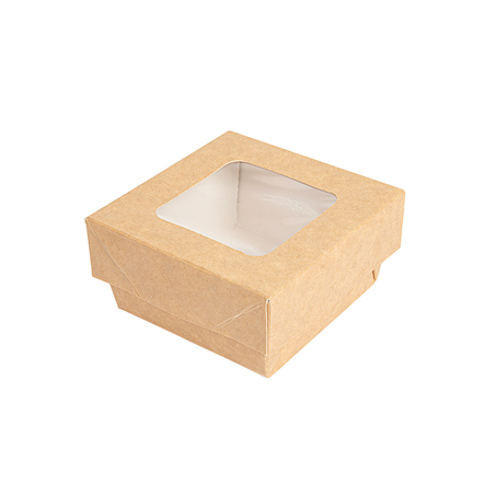 Image PETITES BOÎTES+COUVERCLES AVEC FÊNETRE 200 ML - 6,6 oz 270 + 15 PE G/M2 7x7x4 CM MARRON CARTON (250 UNITÉ) #1