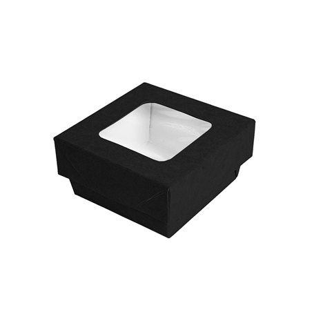 Image PETITES BOÎTES+COUVERCLES AVEC FÊNETRE 200 ML - 6,6 oz 270 + 15 PE G/M2 7x7x4 CM NOIR CARTON (250 UNITÉ) #1