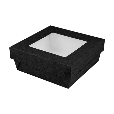 Image PETITES BOÎTES+COUVERCLES AVEC FÊNETRE 350 ML - 11,6 oz 270 + 15 PE G/M2 10x10x4 CM NOIR CARTON (250 UNITÉ) #1