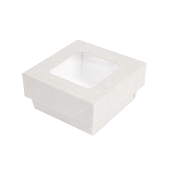Image PETITES BOÎTES+COUVERCLES AVEC FÊNETRE 200 ML - 6,6 oz 300 + 15 PE G/M2 7x7x4 CM BLANC CARTON (250 UNITÉ) #1