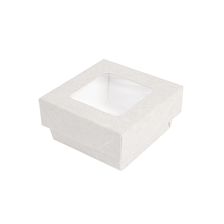 Image PETITES BOÎTES+COUVERCLES AVEC FÊNETRE 200 ML - 6,6 oz 300 + 15 PE G/M2 7x7x4 CM BLANC CARTON (250 UNITÉ) #1