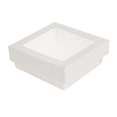 Image PETITES BOÎTES+COUVERCLES AVEC FÊNETRE 350 ML - 11,6 oz 300 + 15 PE G/M2 10x10x4 CM BLANC CARTON (250 UNITÉ) #1