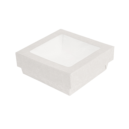 Image PETITES BOÎTES+COUVERCLES AVEC FÊNETRE 350 ML - 11,6 oz 300 + 15 PE G/M2 10x10x4 CM BLANC CARTON (250 UNITÉ) #1