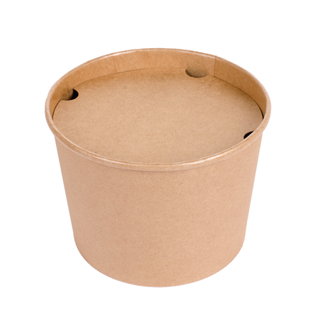 Image CONTAINERS POULET + COUVERCLES 1920 ML 337 + 18PE G/M2 Ø 16,8/13,9x12,3 CM NATUREL KRAFT (300 UNITÉ) #1