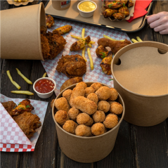 Image CONTAINERS POULET + COUVERCLES 1920 ML 337 + 18PE G/M2 Ø 16,8/13,9x12,3 CM NATUREL KRAFT (300 UNITÉ) #7