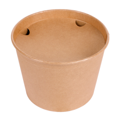 Image CONTAINERS POULET + COUVERCLES 2550 ML 337 + 18PE G/M2 Ø 18,9/14,7x14,9 CM NATUREL KRAFT (300 UNITÉ) #1