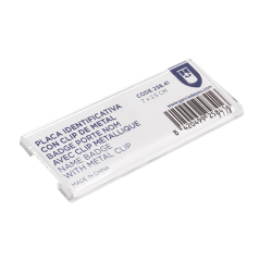 Image BADGE PORTE NOM AVEC CLIP MÉTALLIQUE  7x2,5 CM TRANSPARENT PS (1 UNITÉ) #1