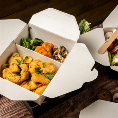 Image BOÎTES AMÉRICAINES 2 COMPART. 'THEPACK' 675 + 675 ML 230 + 12PP G/M2 15,2x12,1x6,5 CM BLANC CARTON ONDULÉ NANO-MICRO (300 