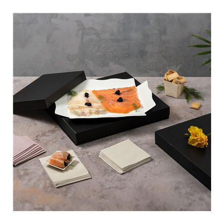 PLATEAUX + COUVERCLE 'THEPACK' 230 G/M2 32x27x4 CM NOIR CARTON ONDULÉ NANO-MICRO (150 UNITÉ)