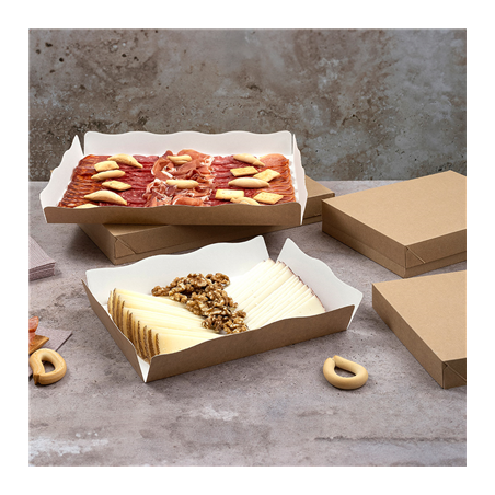 PLATEAUX + COUVERCLE 'THEPACK' 240 G/M2 19,5x11x4,5 CM NATUREL CARTON ONDULÉ NANO-MICRO (200 UNITÉ)