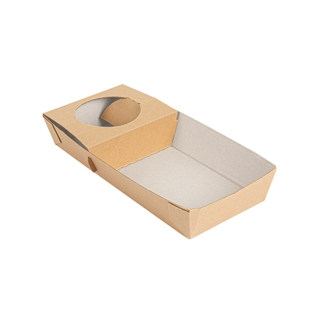 Image PLATEAUX REPAS À EMPORTER 1 VERRE+1 COMPART. 'THEPACK' 280 G/M2 25x12x4 CM NATUREL CARTON ONDULÉ NANO-MICRO (400 UNITÉ) #1