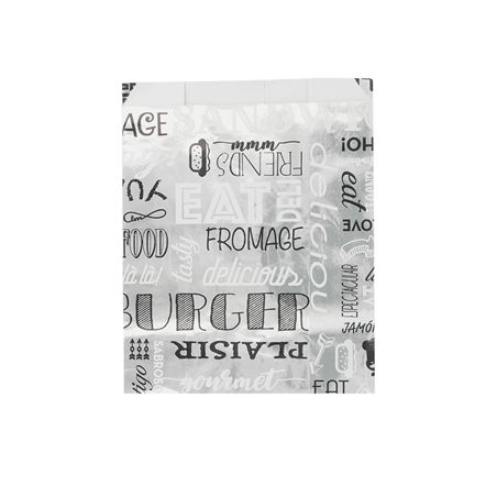 Image SACHETS POUR FRITURES 'PAROLE' 35+20 G/M2 12+6x14 CM ARGENTE PARCHEMIN + ALUMINIUM (500 UNITÉ) #1