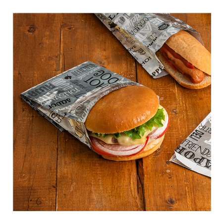 SACHETS POUR FRITURES 'PAROLE' 35+20 G/M2 12+6x14 CM ARGENTE PARCHEMIN + ALUMINIUM (500 UNITÉ)