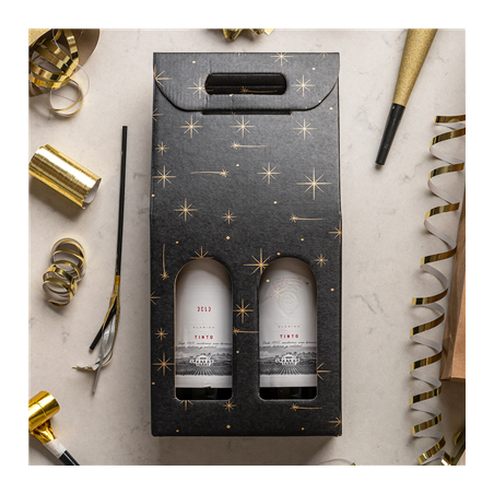 CARTONS 2 BOUTEILLES 'CONSTELLATION'  18x9x38,5 CM NOIR CARTON (30 UNITÉ)