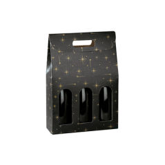 Image CARTONS 3 BOUTEILLES 'CONSTELLATION'  27x9x38,5 CM NOIR CARTON (30 UNITÉ) #1
