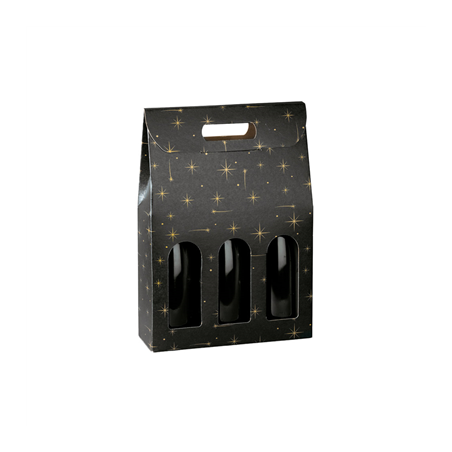 Image CARTONS 3 BOUTEILLES 'CONSTELLATION'  27x9x38,5 CM NOIR CARTON (30 UNITÉ) #1