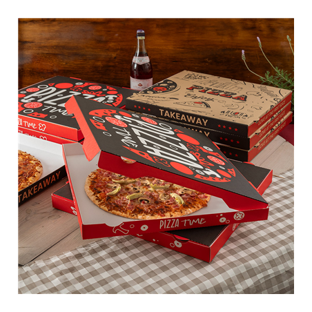 BOÎTES PIZZA 'PIZZA TIME' 'THEPACK' 330 G/M2 29x29x3,8 CM BLANC CARTON ONDULÉ MICROCANAL (100 UNITÉ)