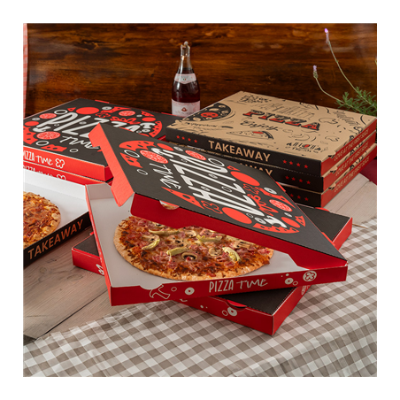 BOÎTES PIZZA 'PIZZA TIME' 'THEPACK' 330 G/M2 40x40x3,8 CM BLANC CARTON ONDULÉ MICROCANAL (100 UNITÉ)