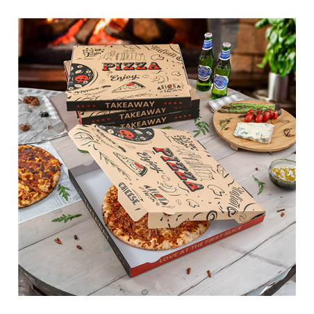 BOÎTES PIZZA 'ENJOY PIZZA' 'THEPACK' 330 G/M2 29x29x3,8 CM NATUREL CARTON ONDULÉ MICROCANAL (100 UNITÉ)
