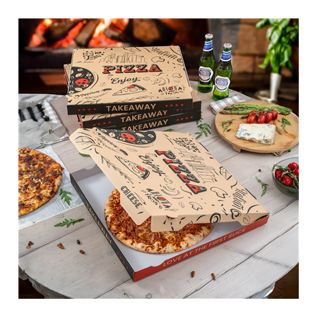 BOÎTES PIZZA 'ENJOY PIZZA' 'THEPACK' 330 G/M2 32x32x3,8 CM NATUREL CARTON ONDULÉ MICROCANAL (100 UNITÉ)