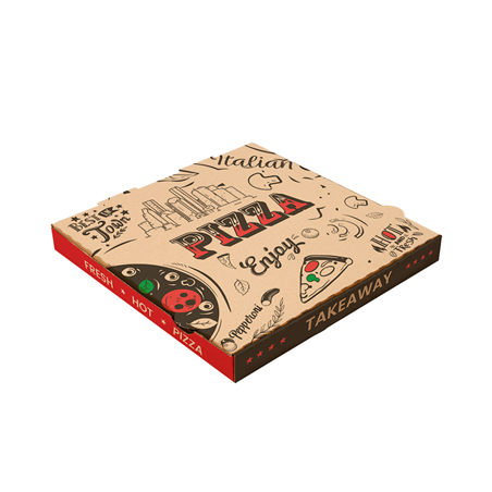 Image BOÎTES PIZZA 'ENJOY PIZZA' 'THEPACK' 330 G/M2 40x40x3,8 CM NATUREL CARTON ONDULÉ MICROCANAL (100 UNITÉ) #1