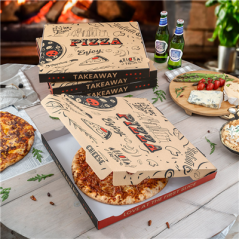 BOÎTES PIZZA 'ENJOY PIZZA' 'THEPACK' 330 G/M2 40x40x3,8 CM NATUREL CARTON ONDULÉ MICROCANAL (100 UNITÉ)