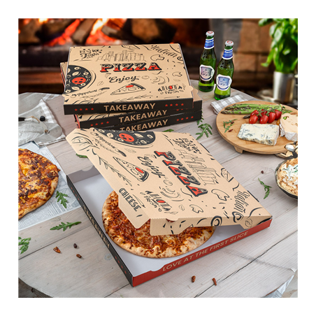 BOÎTES PIZZA 'ENJOY PIZZA' 'THEPACK' 330 G/M2 40x40x3,8 CM NATUREL CARTON ONDULÉ MICROCANAL (100 UNITÉ)