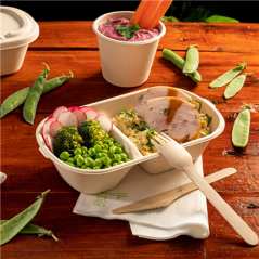 Image LUNCH BOXES 2 COMPART. 'BIONIC' 1000 ML 22x12,9x6,85 CM NATUREL BAGASSE (500 UNITÉ) #5