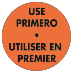 Image 500 U. ÉTIQUETTES ADHÉSIVES "UTILISER EN PREMIER"  Ø 7,5 CM ORANGE ADHESIF (1 UNITÉ) #1