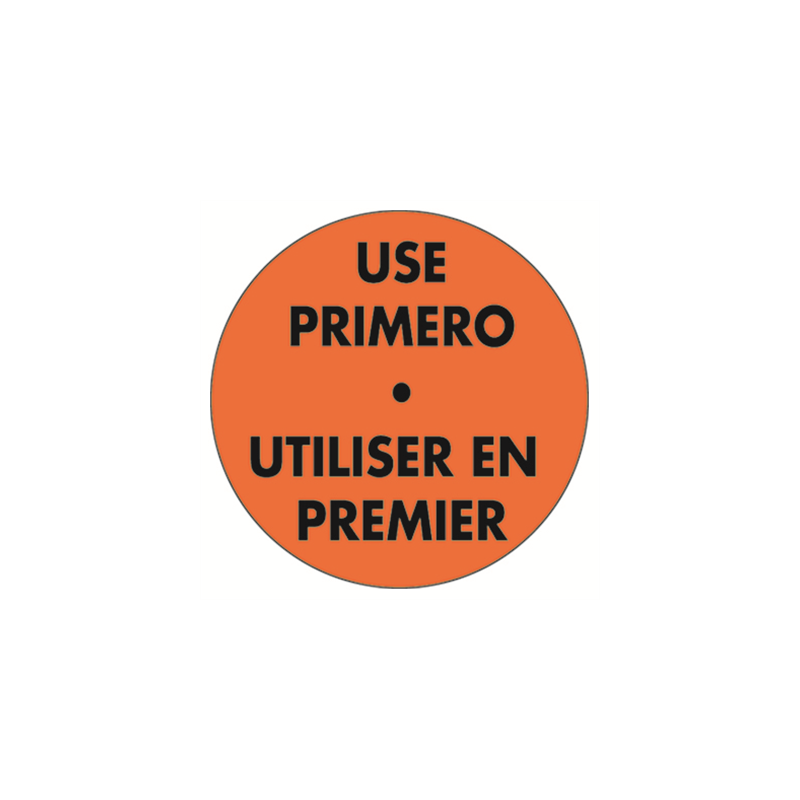 500 U. ÉTIQUETTES ADHÉSIVES "UTILISER EN PREMIER"  Ø 7,5 CM ORANGE ADHESIF (1 UNITÉ)