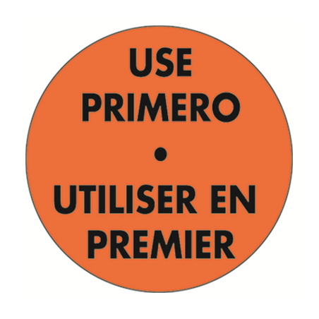 Image 500 U. ÉTIQUETTES ADHÉSIVES "UTILISER EN PREMIER"  Ø 7,5 CM ORANGE ADHESIF (1 UNITÉ) #1