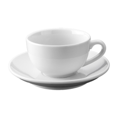 Image TASSES CAFÉ AU LAIT + COUPELLE 250 ML Ø8,5x7 CM BLANC PORCELAINE (24 UNITÉ) #1