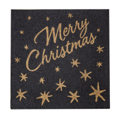 Image SERVIETTES "DOUBLE POINT" ECOLABEL 'MERRY CHRISTMAS' 18 G/M2 20x20 CM NOIR OUATE (2400 UNITÉ) #1