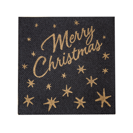 Image SERVIETTES "DOUBLE POINT" ECOLABEL 'MERRY CHRISTMAS' 18 G/M2 20x20 CM NOIR OUATE (2400 UNITÉ) #1