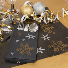 SERVIETTES KANGOUROU 'CHRISTMAS NIGHT' 55 G/M2 40x40 CM NOIR AIRLAID (700 UNITÉ)