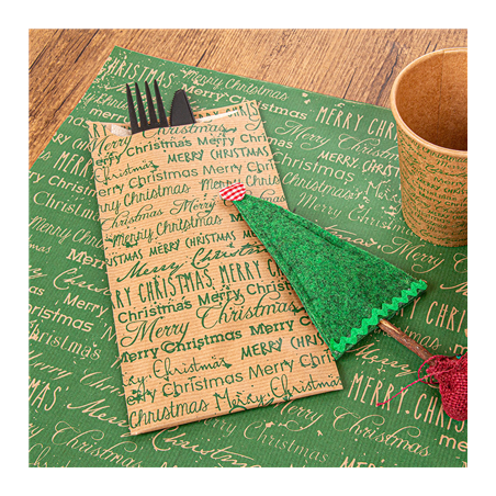 SETS DE TABLE KRAFT "MERRY CHRISTMAS"  60 G/M2 31x43 CM VERT CELLULOSE (2000 UNITÉ)