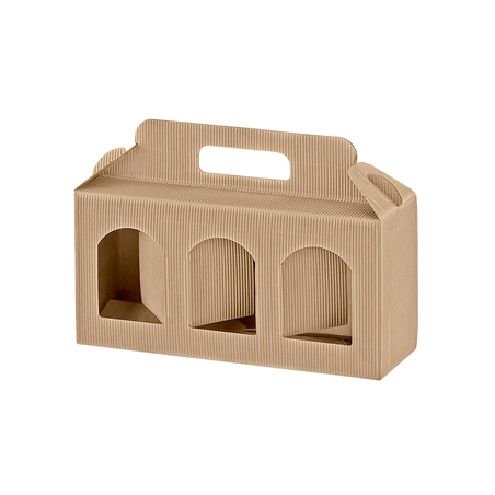 Image 100 U. CARTONS PORTE 3 POTS  25x8x12 CM NATUREL KRAFT (1 UNITÉ) #1