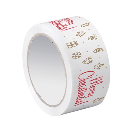 Image ROULEAU RUBAN ADHÉSIF "MERRY CHRISTMAS"  50 MIC. 5 CMx66 M BLANC PP (1 UNITÉ) #1