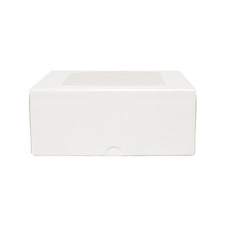 BOÎTES PATISSERIES AVEC FENÊTRE 'THEPACK' 250 G/M2 + OPP 18x18x7,5 CM BLANC CARTON ONDULÉ NANO-MICRO (200 UNITÉ)