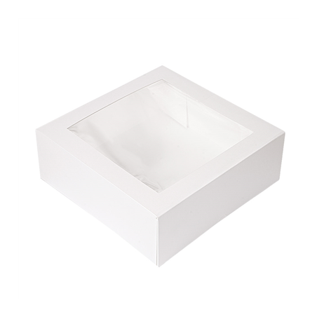 Image BOÎTES PÂTISSERIES AVEC FENÊTRE 'THEPACK' 250 G/M2 + OPP 28x28x10 CM BLANC CARTON ONDULÉ NANO-MICRO (100 UNITÉ) #1