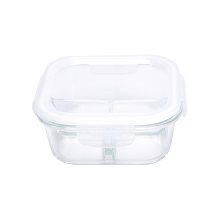 Image RÉCIPIENTS AVEC COUVERCLE 2 COMPARTIMENTS 'WAKI GLASS' 800 ML 15,8x15,8x7,2CM TRANSPARENT VERRE (6 UNITÉ) #1