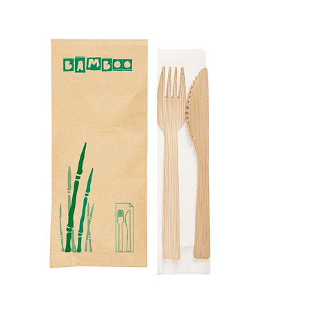 Image SET 3/1 FOURCHETTE, COUTEAU, SERVIETTE  17 CM NATUREL BAMBOU (50 UNITÉ) #1