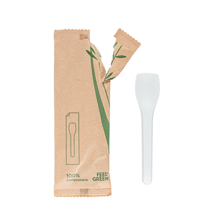 PETITES CUILLÈRES À GLACES EN SACHET  10 CM BLANC CPLA (500 UNITÉ)