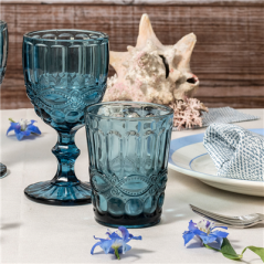 Image GOBELETS VINTAGE 'WAKI GLASS' 250 ML Ø8x10 CM BLEU VERRE (6 UNITÉ) #4