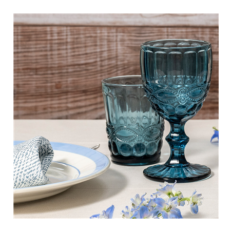 VERRES À PIED À VIN VINTAGE 'WAKI GLASS' 260 ML Ø8x15.5 CM BLEU VERRE (6 UNITÉ)