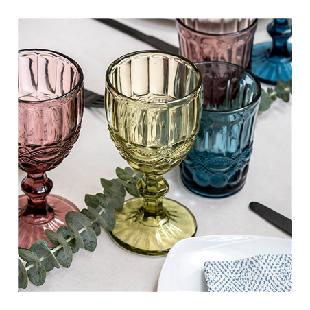 VERRES À PIED À VIN VINTAGE 'WAKI GLASS' 260 ML Ø8x15.5 CM VERT VERRE (6 UNITÉ)