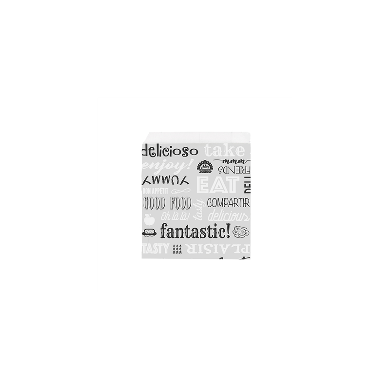 PAPIER INGRAISSABLE OUVERT 2 CÔTÉS FAST FOOD 'PAROLE' 35+20 G/M2 16x16,5 CM ARGENTE PARCHEMIN + ALUMINIUM (500 UNITÉ)