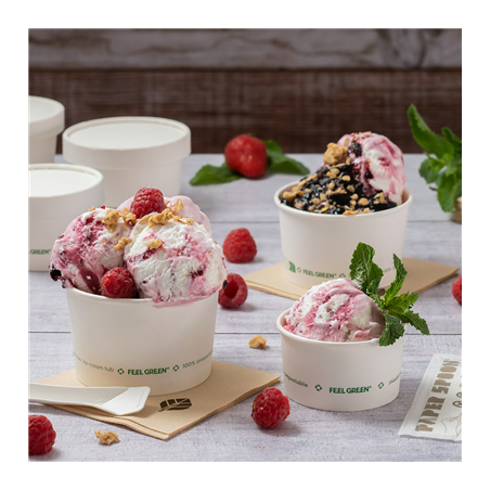 POTS À GLACES 'COMPOSTABLE' 300 ML 250 G/M2 Ø10x5,5 CM BLANC CARTON (2000 UNITÉ)