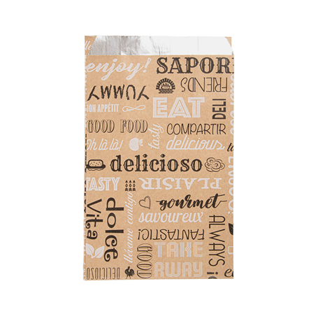 Image SACHETS INGRAISSABLES POUR BURGER 'PAROLE' 40+20 G/M2 14+7x22 CM MARRON KRAFT + ALUMINIUM (500 UNITÉ) #1