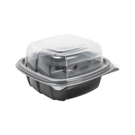 Image RÉCIPIENTS AVEC COUVERCLE CHARNIÈRE MICRO-ONDABLES 468 ML 15,1x15,7x8,3 CM NOIR PP (180 UNITÉ) #1